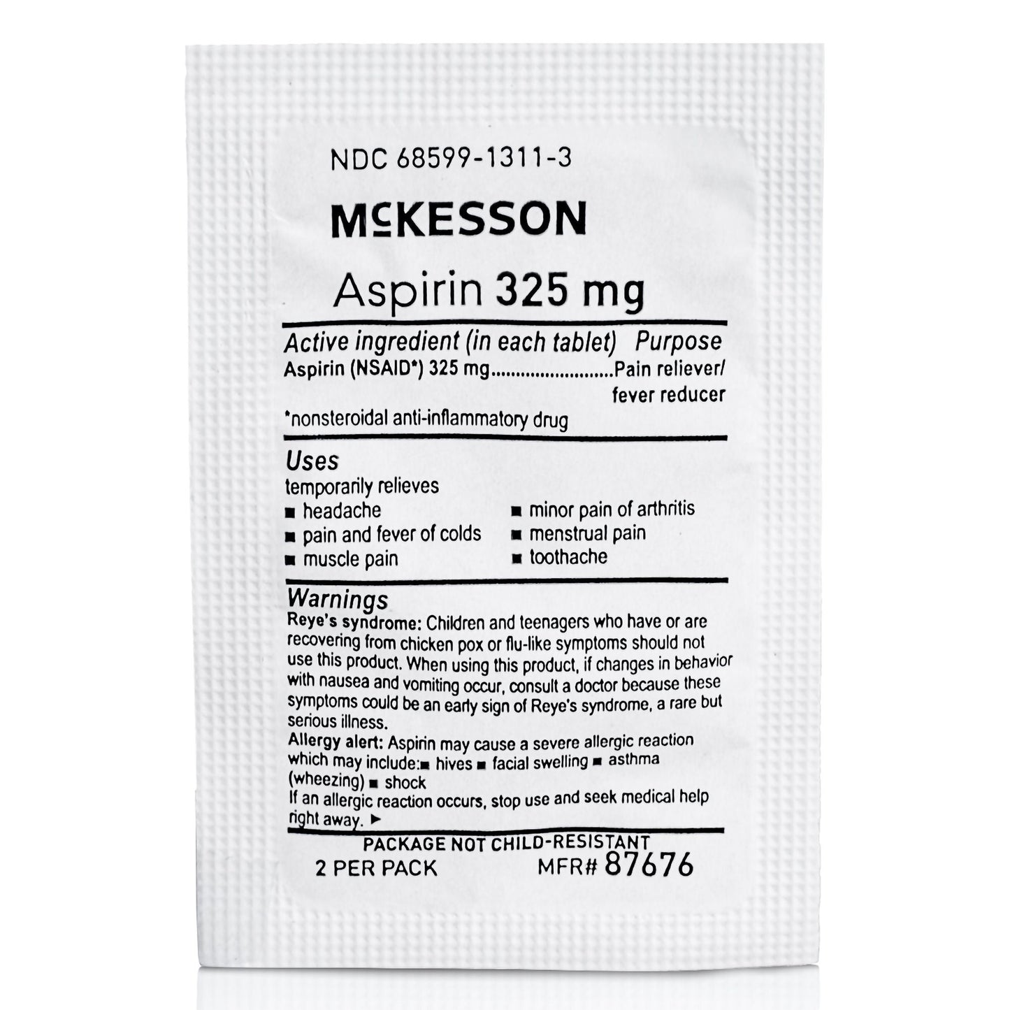 ASPIRIN, TAB 325MG 250X2 (250/BX 12 BX/CS)