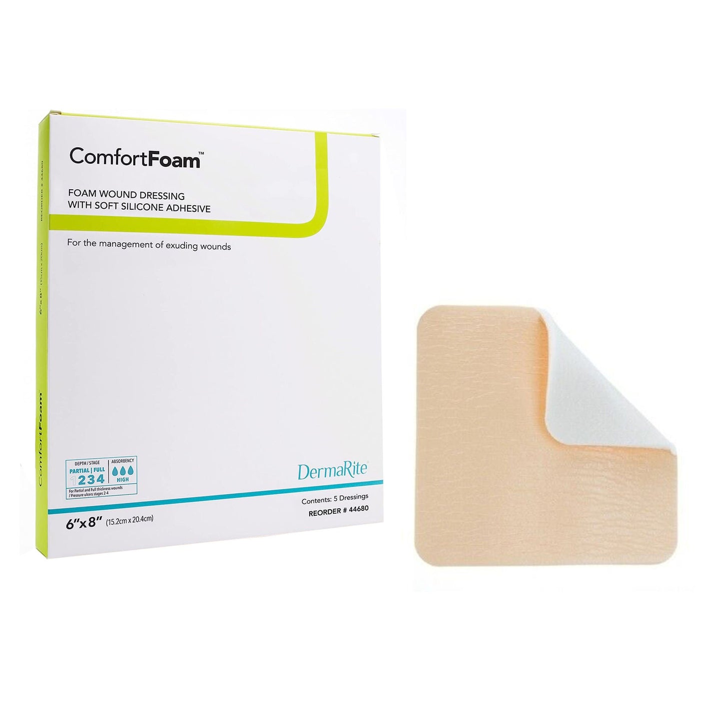DRESSING, WOUND CMFRT FM SIL ADH W/O BORDER 6"X8" (5/BX)