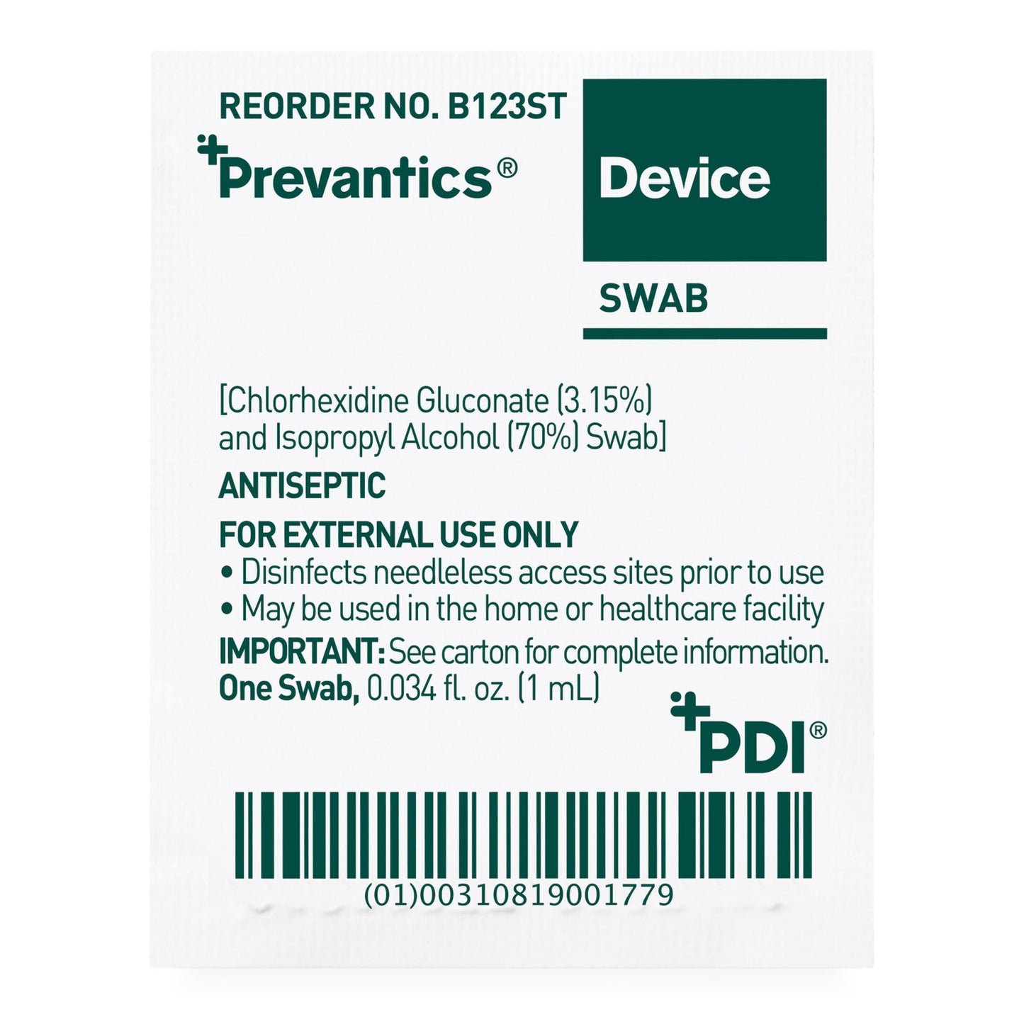 SWAB, DEVICE PREVANTICS ANTISEPTIC 1ML (160/BX 10BX/CS)