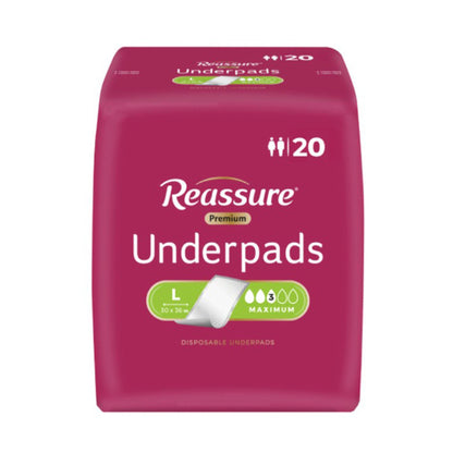 UNDERPAD, INCONT REASSURE PREM30X36" (20/BG 5BG/CS)