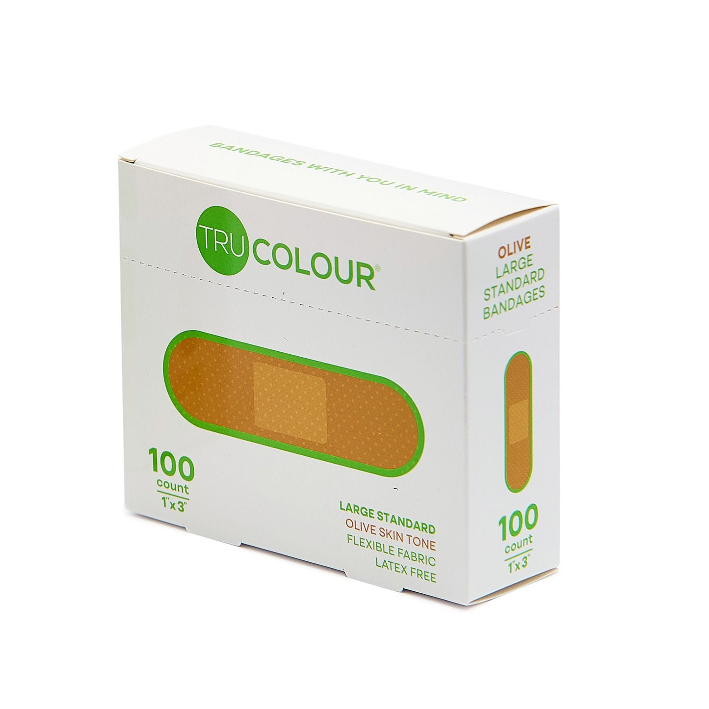 BANDAGE, STD ADH LF OLIVE SKINTONE GRN BX 1X3" (100/BX 12BX/