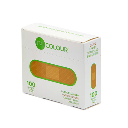 BANDAGE, STD ADH LF OLIVE SKINTONE GRN BX 1X3" (100/BX 12BX/