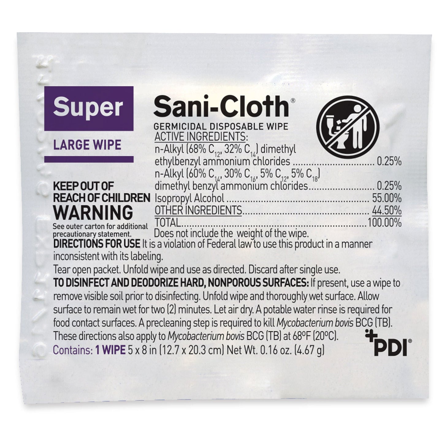 WIPE, SANI-CLOTH GERMICIDAL INDIVIDUAL WRAP 5X8 (50/BX)