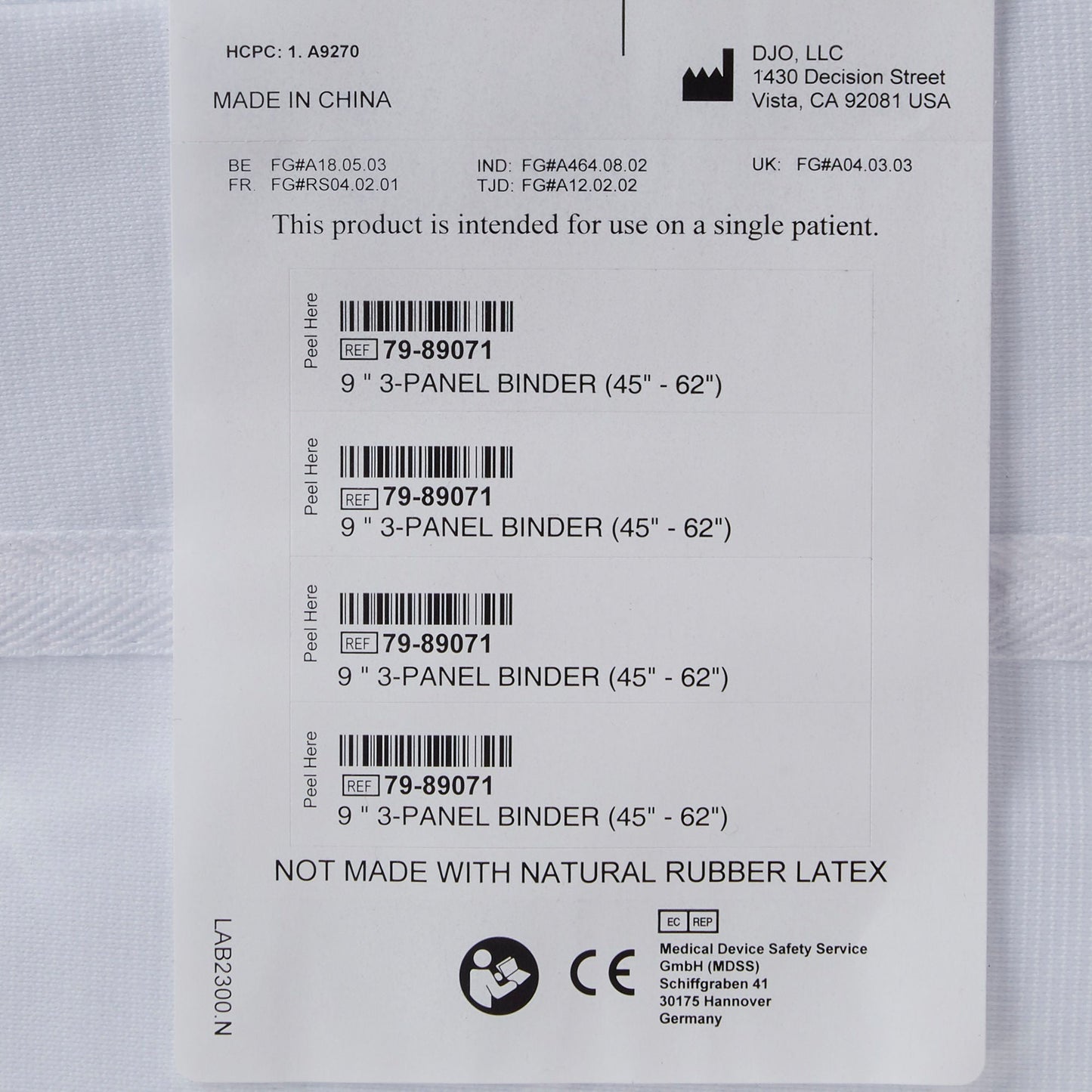 BINDER, 3PANEL 9" 45"-62" UNIV