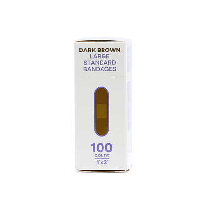 BANDAGE, STD ADH LF DRK BRN SKN TONE PUR BX 1X3" (100/BX 12B