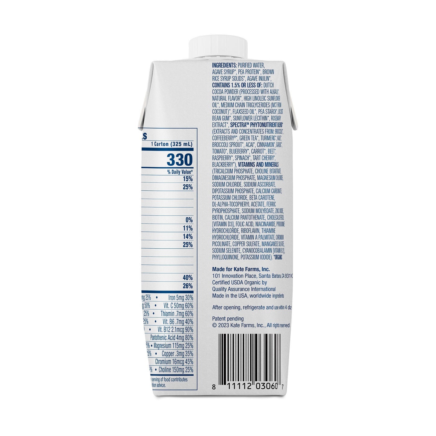 SHAKE, NUTRITION KATE FARMS CHOCOLATE 11FL OZ 325ML (12/CS)