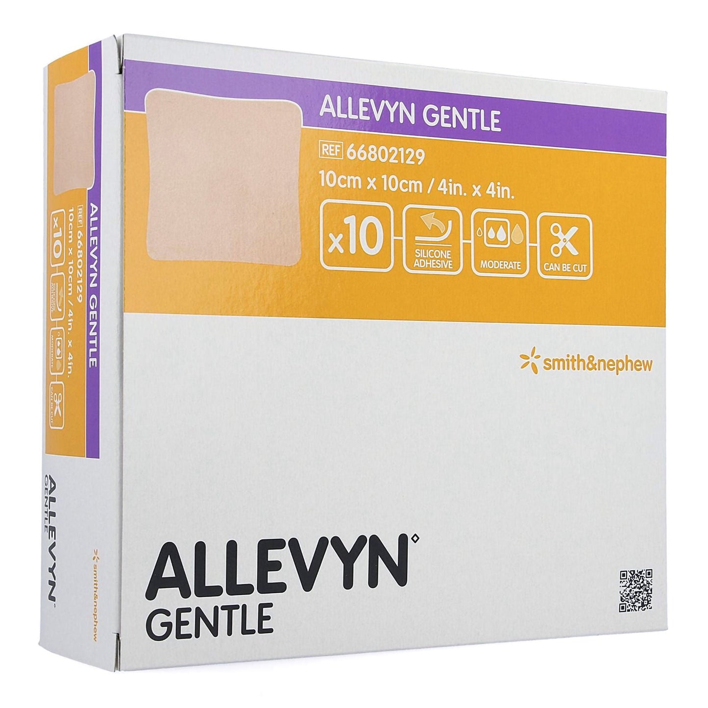 DRESSING, FOAM ALLEVYN GENTLE W/O BRDR 4"X4" (10/BX 6BX/CS)