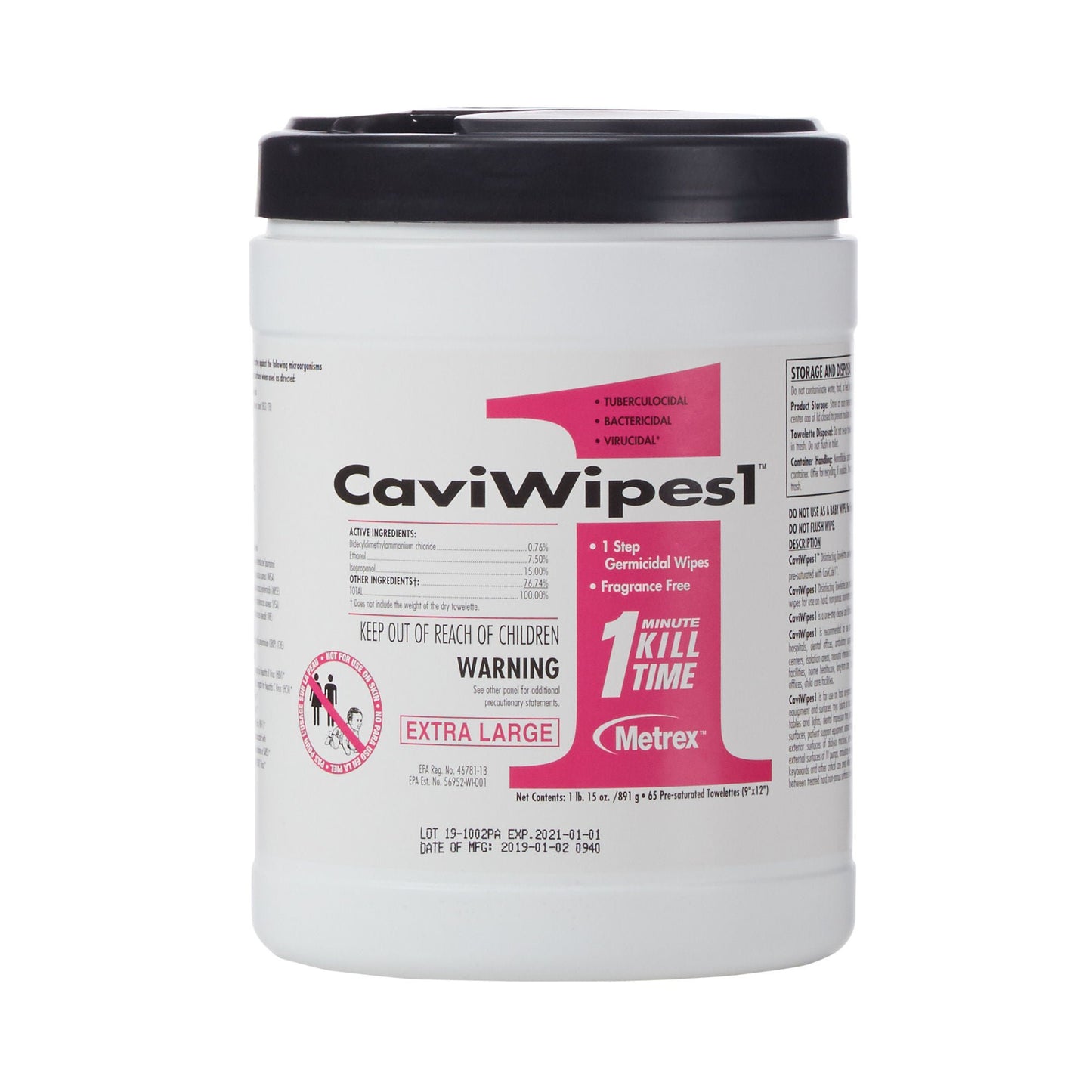 WIPE, DISINFECT HD SURF CAVIWIPE1 9X12 XLG(65/CN)