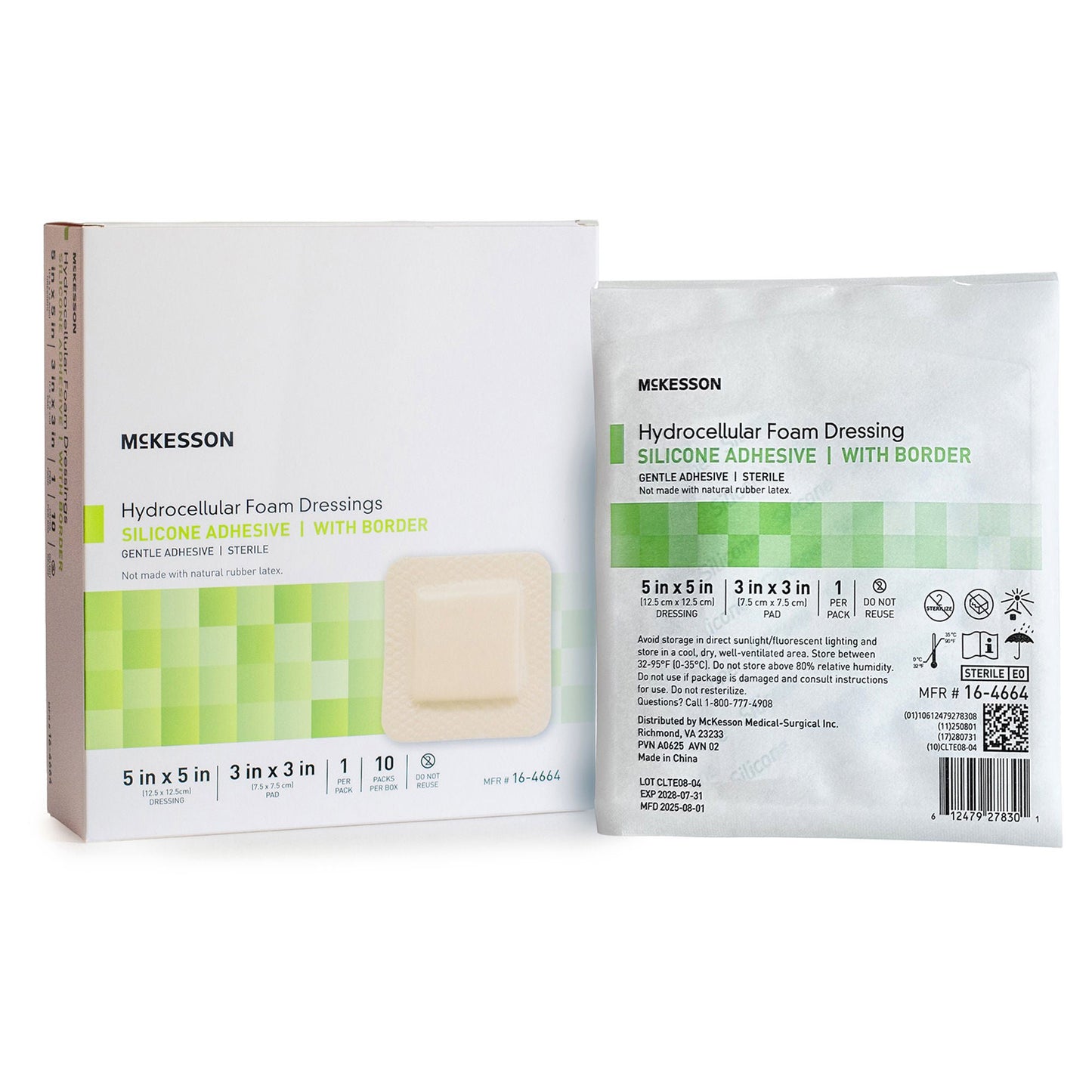 FOAM, ADH SIL W/BORDER 5"X5" (10/BX 20BX/CS)