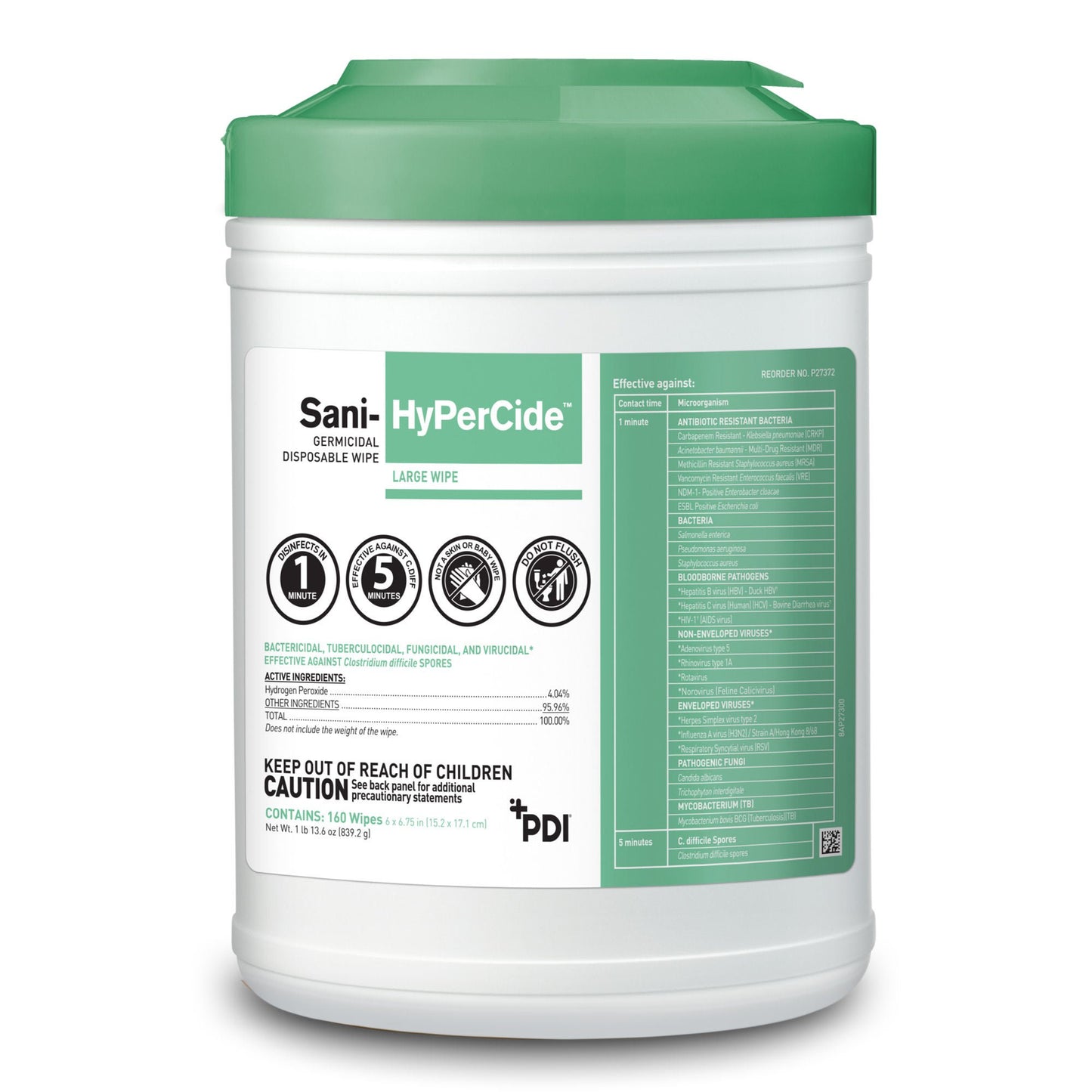 WIPE, GERMICIDAL SANIHYPERCIDE160 LG (12/CS)
