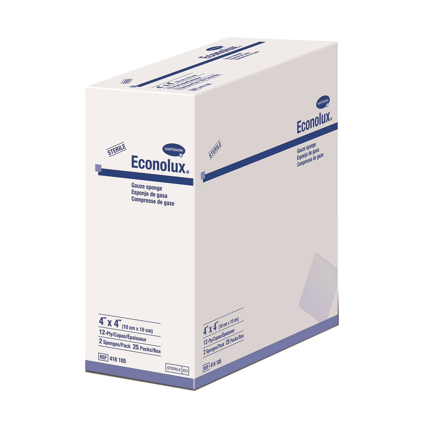 GAUZE, SPONGE ECONOLUX CTN 4"X4" 12PLY (2/PK 25PK/BX 24BX/CS