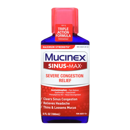 MUCINEX SINUS-MAX, LIQ 10-650/20MG CHERRY 6OZ