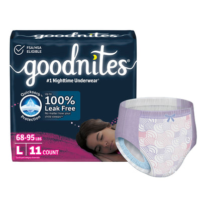 PANTS, INCONT GOODNITES GIRLS YTH LG SZ5 (11/PK 4PK/CS)