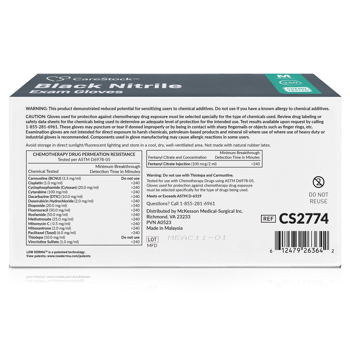 GLOVE, EXAM NTRL MD N/S CHEMO LDC BLK (250/BX 10BX/CS)