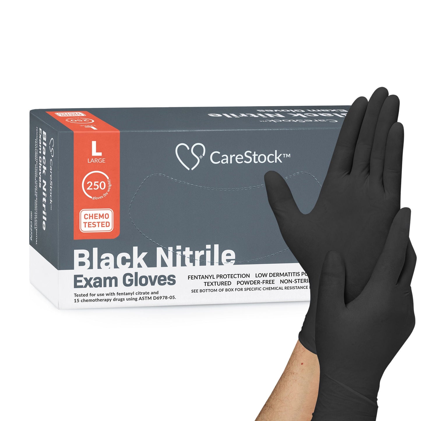 GLOVE, EXAM NTRL LG N/S CHEMO LDC BLK (250/BX 10BX/CS)