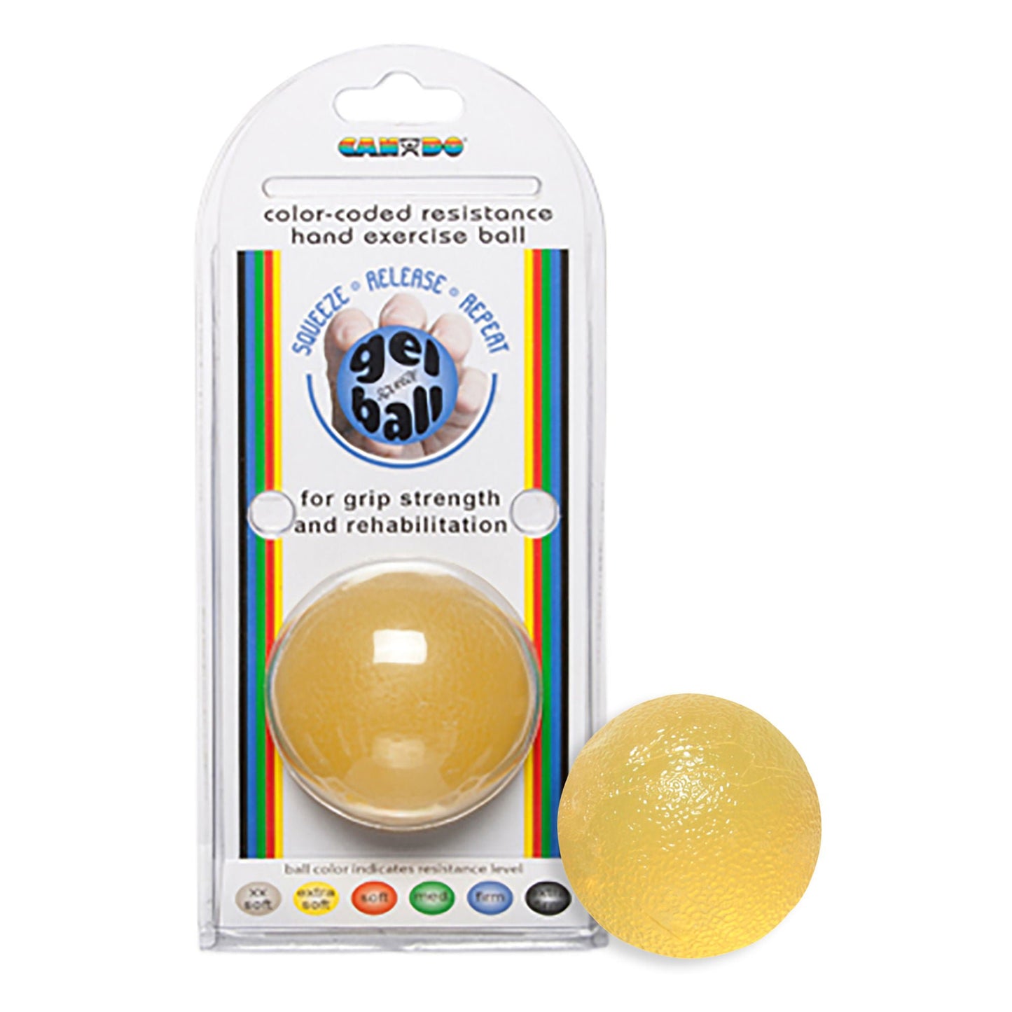 BALL, CANDO EXERCISE F/GRIP STRENGTH YLW