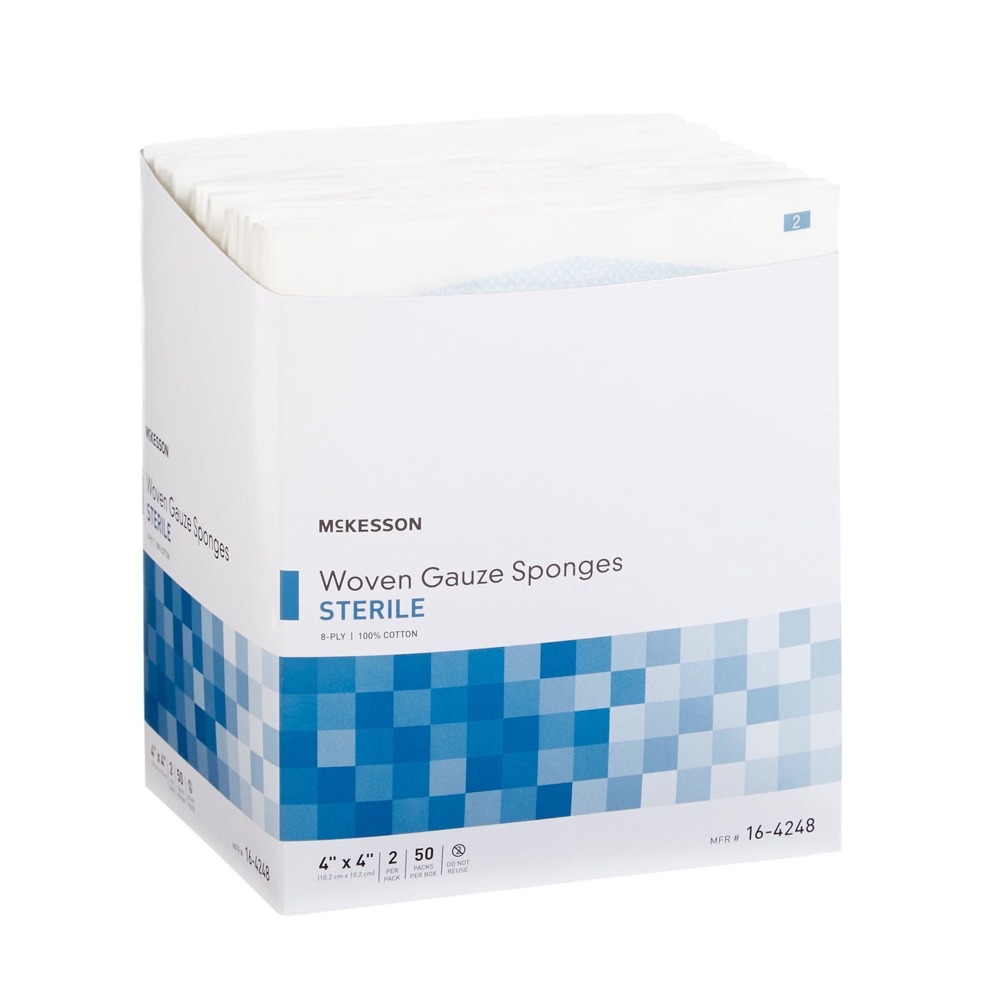 SPONGE, GAUZE 8PLY STR 2'S 4"X4" (2/PK 50PK/BX 12BX/CS)
