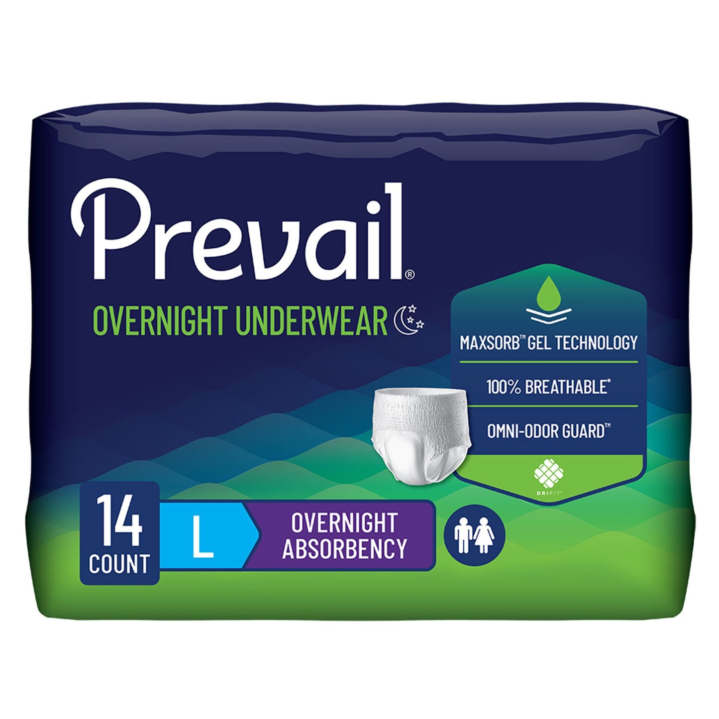UNDERWEAR, OVERNIGHT PROT PREVAIL LG 44-58" (14/PK 4PK/CS)
