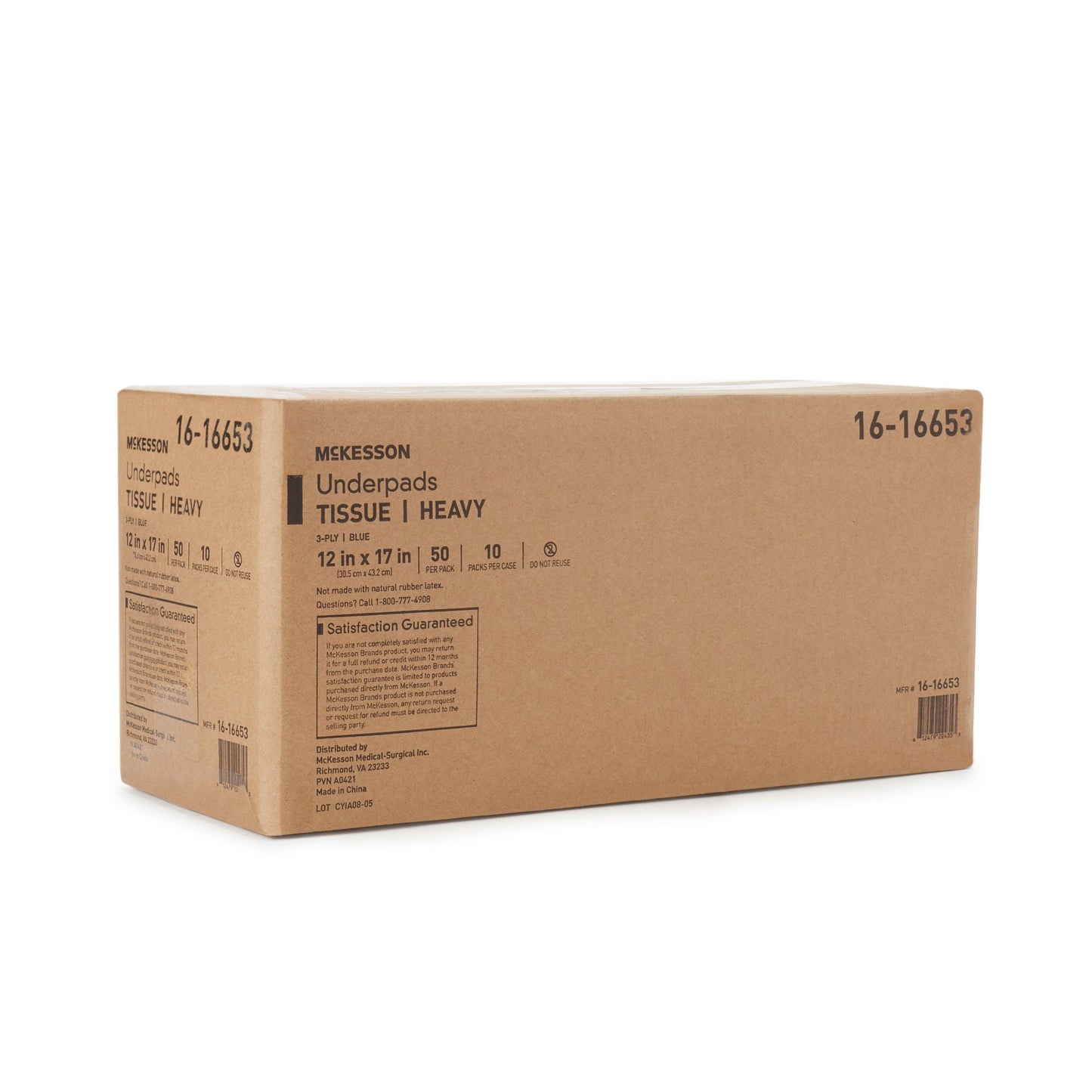 UNDERPAD, 3PLY TISS BLU 12X17 (50/BG 10BG/CS)