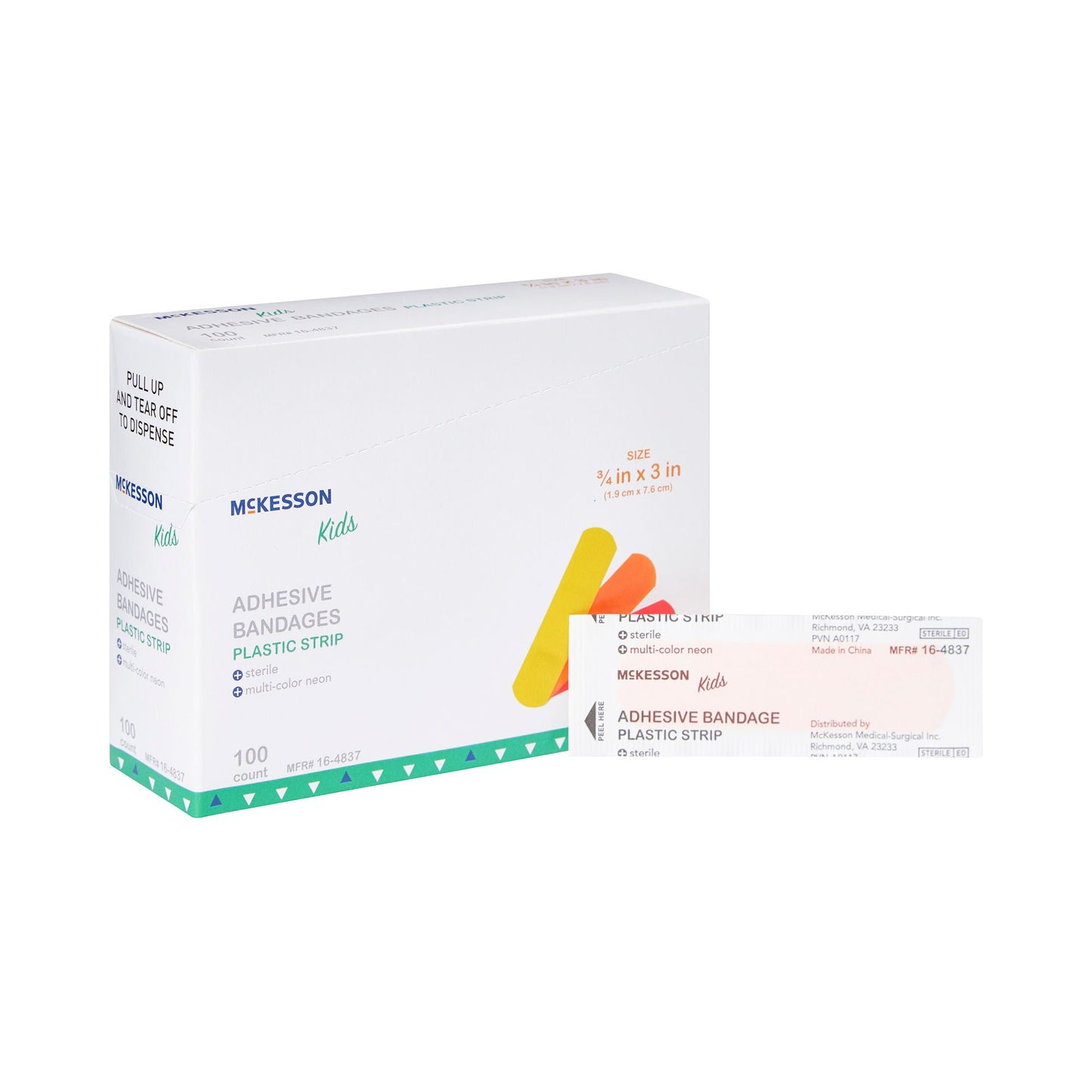 BANDAGE, ADHSV MCKID NEON STRIP 3/4"X3" (100/BX 24BX/CS)