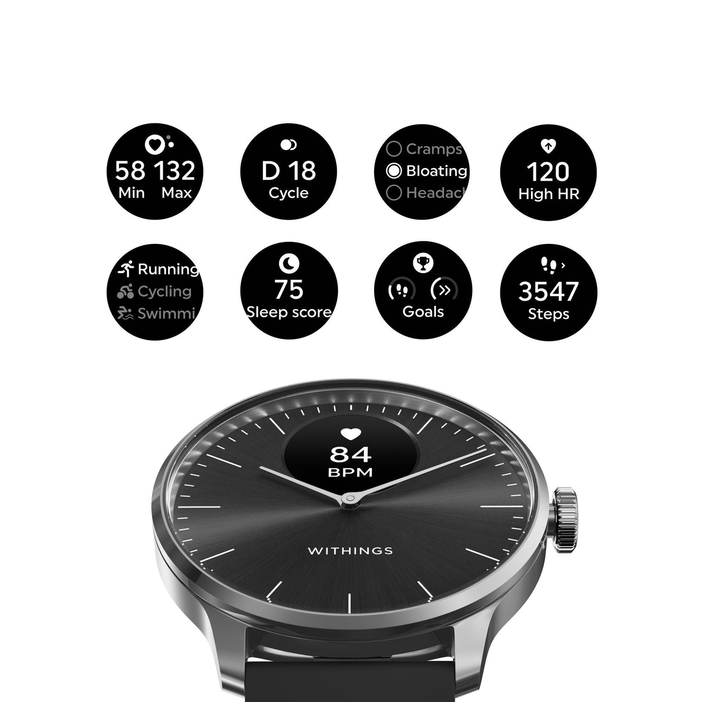 SMARTWATCH, HEALTH HYBRID DAILY SCANWATCH-LIGHT BLK 37MM