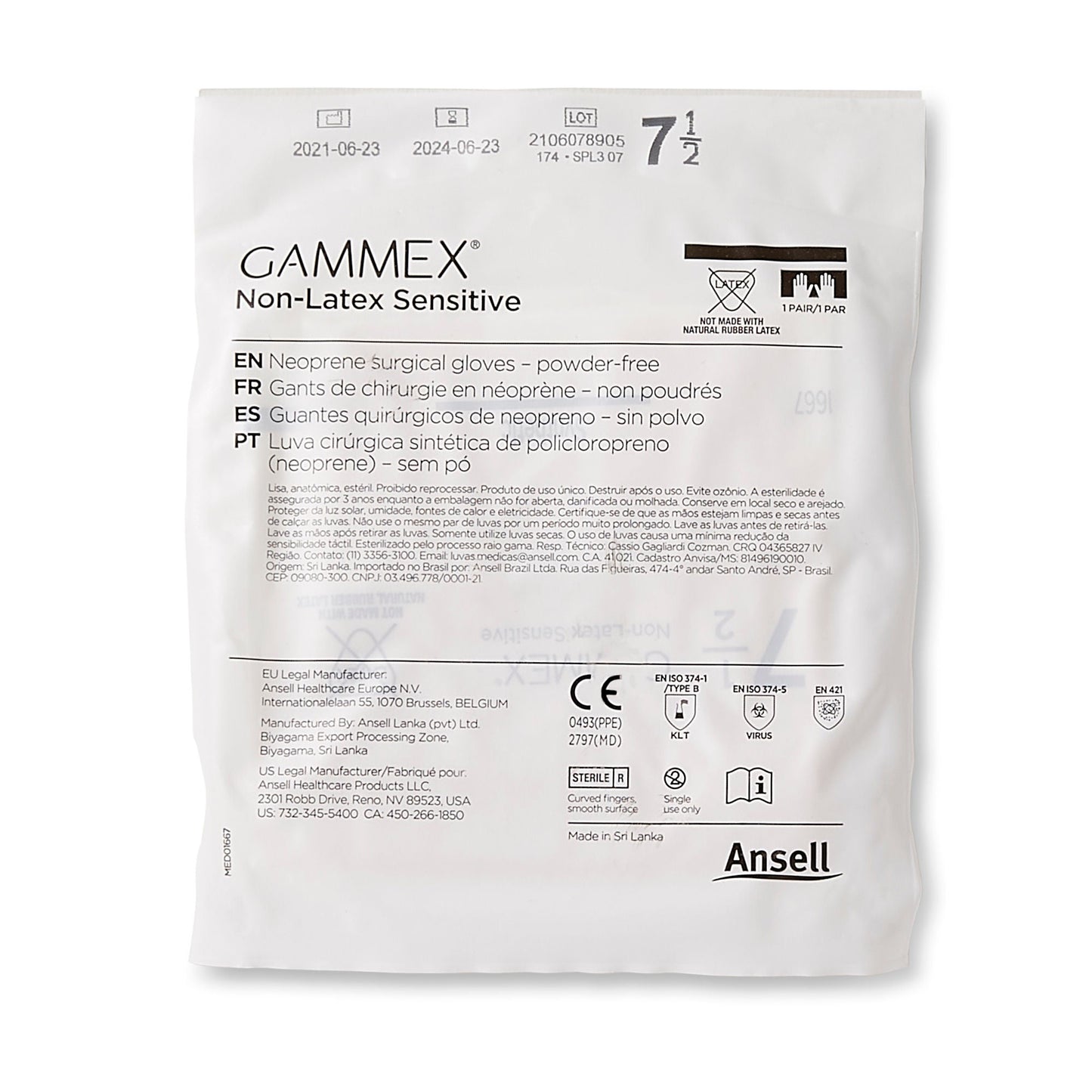 GLOVE, SURG PLYCHPRN 7.5 STR2 SMTH CHEMO (50PR/BX 4BX/CS)