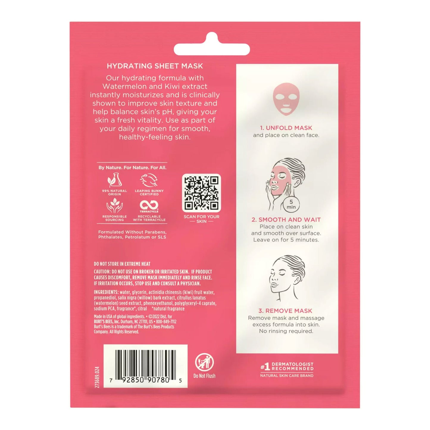 BURT BEES, FACIAL SHEET MASK HYDRATING WATERMELON (6/CT)