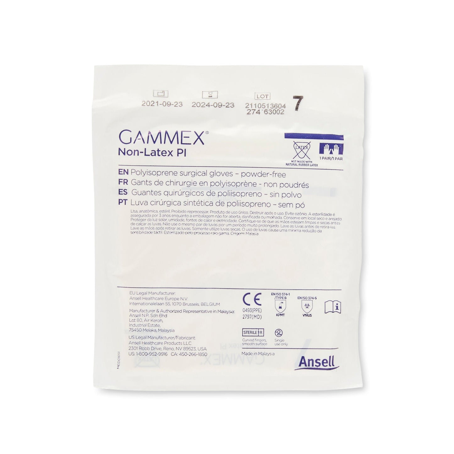 GLOVE, SURG PLYISO 7.0 STR2 SMTH (50PR/BX 4BX/CS)