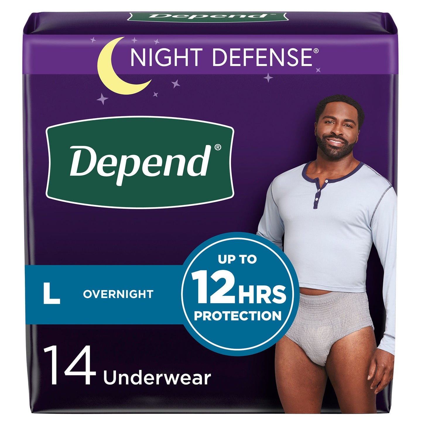 UNDERWEAR, DEPEND NIGHT DEFENSE GRY LG (14/PK 4PK/CS)