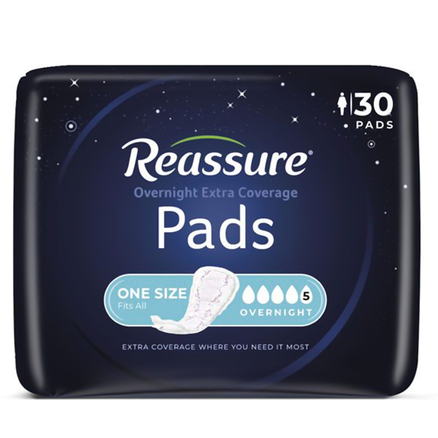 Reassure® Overnight Extra Coverage Pads, 7.5 x 14.5 Inch, Heavy Absorbency