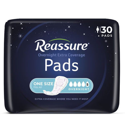 Reassure® Overnight Extra Coverage Pads, 7.5 x 14.5 Inch, Heavy Absorbency