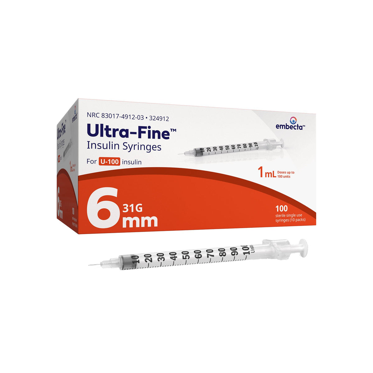 SYRINGE/NDL, INSULIN 1ML 31GX6MM (100/BX 5BX/CS)