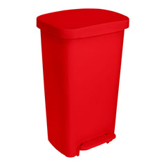 WASTECAN, STEP-ON RECTGL PLAS RED 52QT