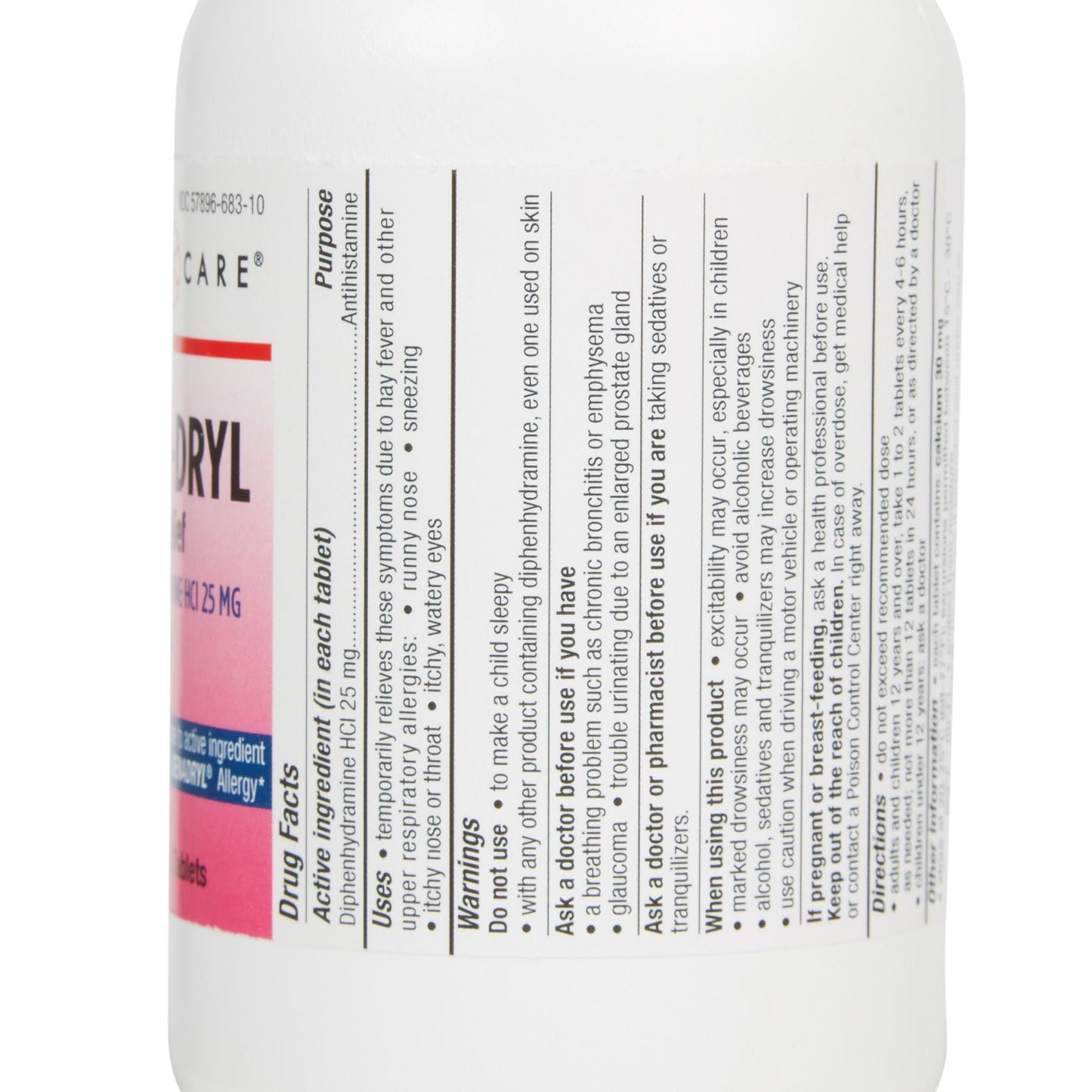 DIPHENHYDRAMINE, TAB 25MG (1000/BT 12BT/CS)