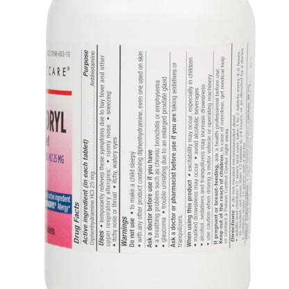DIPHENHYDRAMINE, TAB 25MG (1000/BT 12BT/CS)