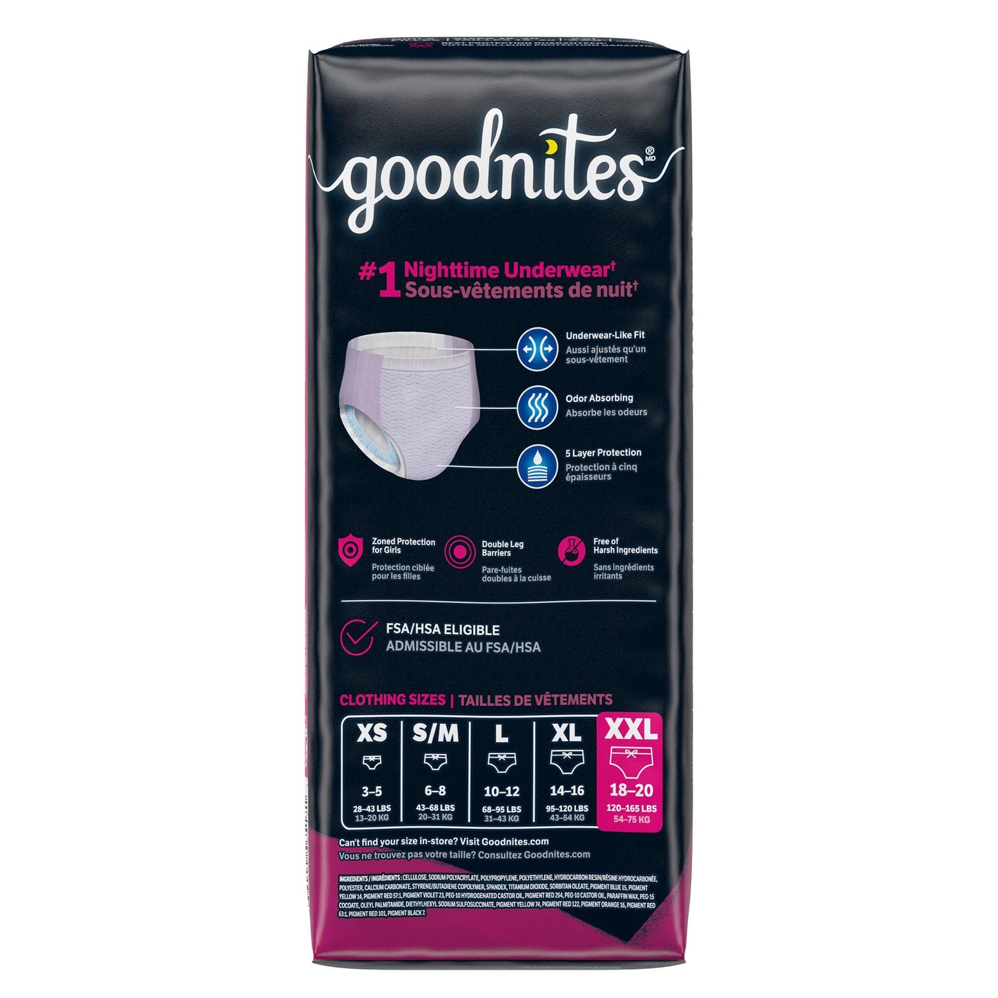 UNDERWEAR, GOODNITES JUMBO PK YTH GIRL SZ7 2XLG (8/PK 4PK/CS
