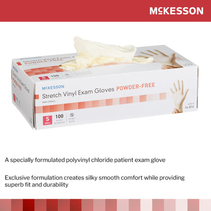 GLOVE, EXAM VNYLSTRCH SM N/S (100/BX 10BX/CS)