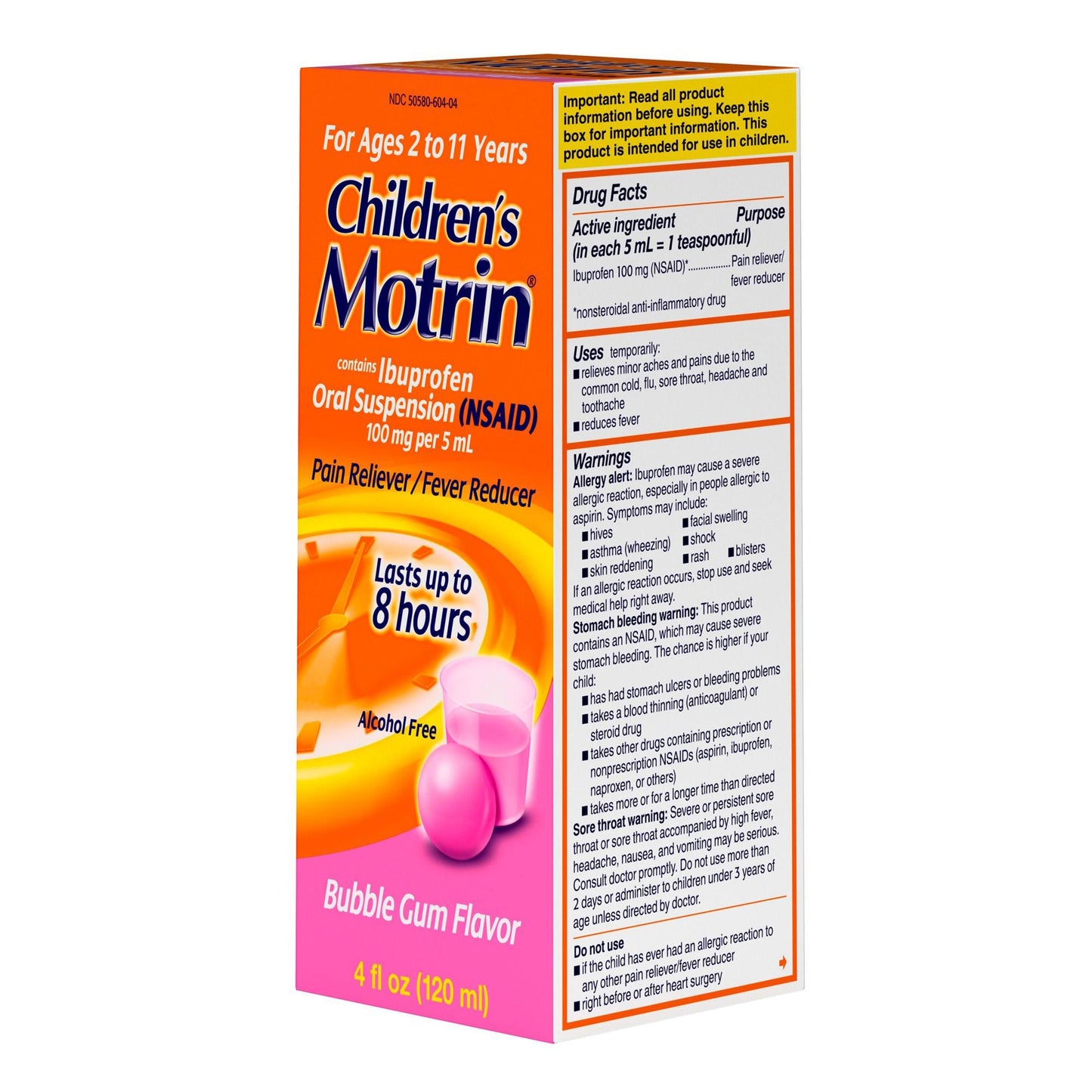 MOTRIN, ORAL SUSPN CHILD BUBBLE GUM 100MG/5ML 4OZ
