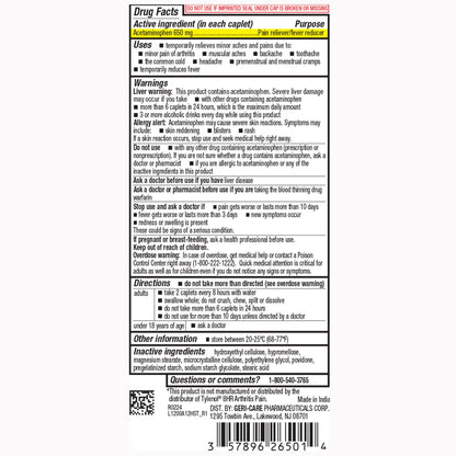 ACETAMINOPHEN TAB 650MG ARTHRITIS 100/BT=EA 12BT/CS