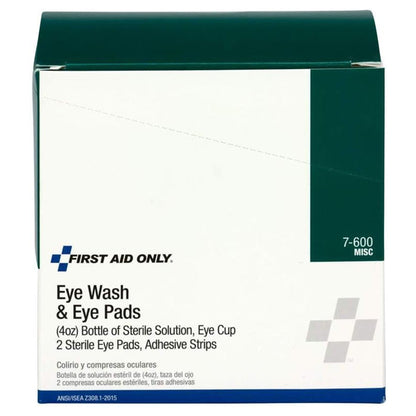 EYE FLUSH KIT, W/4OZ EYEWASH/EYE PADS/ADH STRIPS (24/CS)
