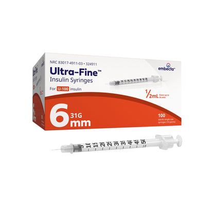 SYRINGE, INSULIN ULTRA FINE 0.5ML 31GX6MM (100/BX 5BX/CS)