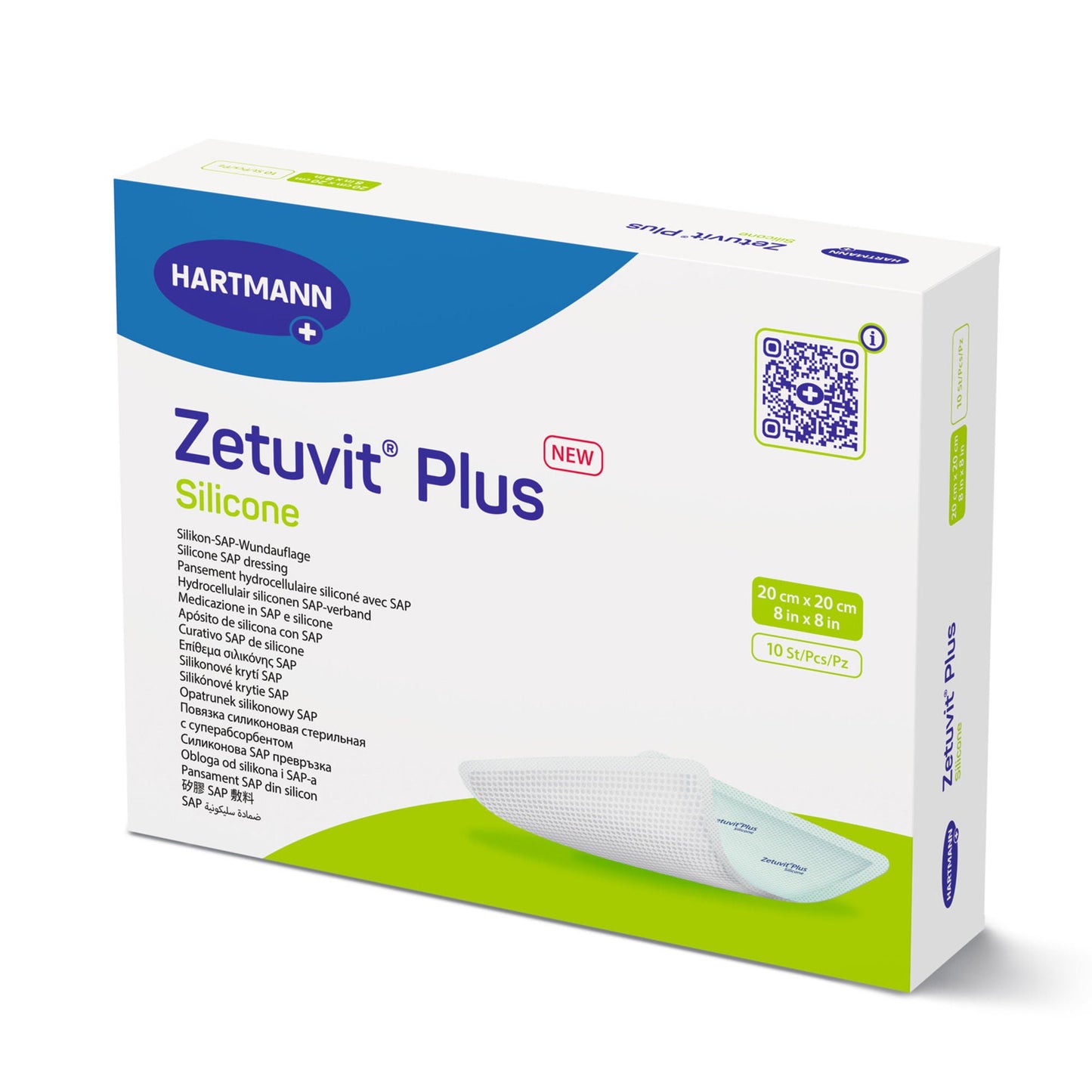 DRESSING, SUPER ABSRB SIL N/BRDR ZETUVIT PLUS 8"X8" (10/BX)