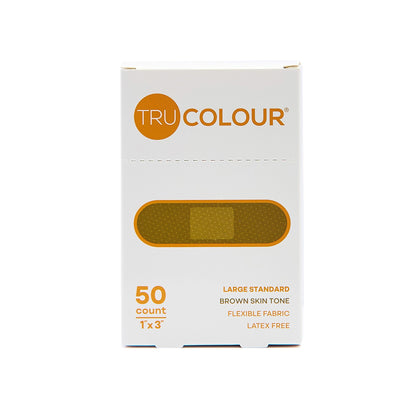 BANDAGE, STD ADH LF BRN SKIN TONE ORG BX 1X3" (50/BX 24BX/CS