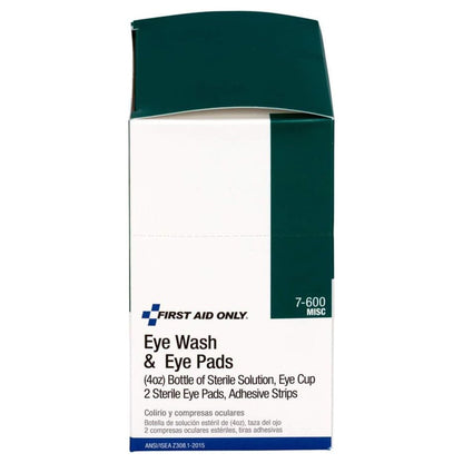 EYE FLUSH KIT, W/4OZ EYEWASH/EYE PADS/ADH STRIPS (24/CS)