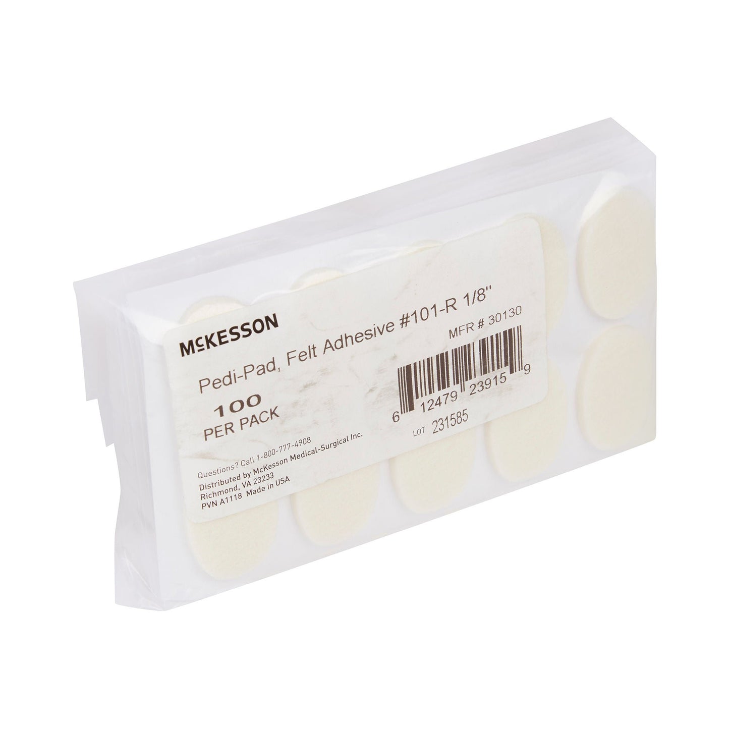 PEDI-PAD, FELT ADH WHT #101-REEGULAR 1/8" (100/PK 20PK/CS)