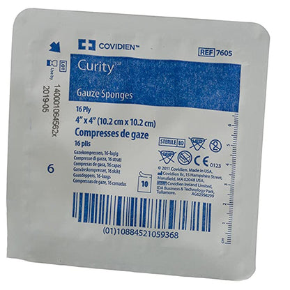 SPONGE, GAUZE 16PLY 4"X4" STR (10/TR 128TR/CS)