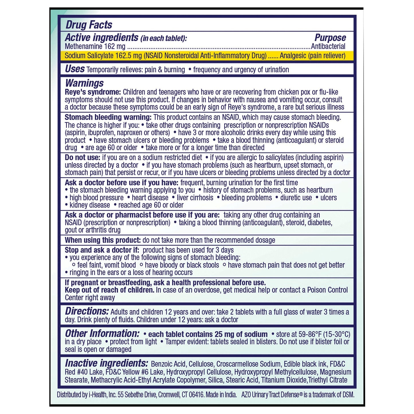 PAIN RELIEF, TAB AZO URINARY TRACT DEFENSE (18/BX 24BX/CS)