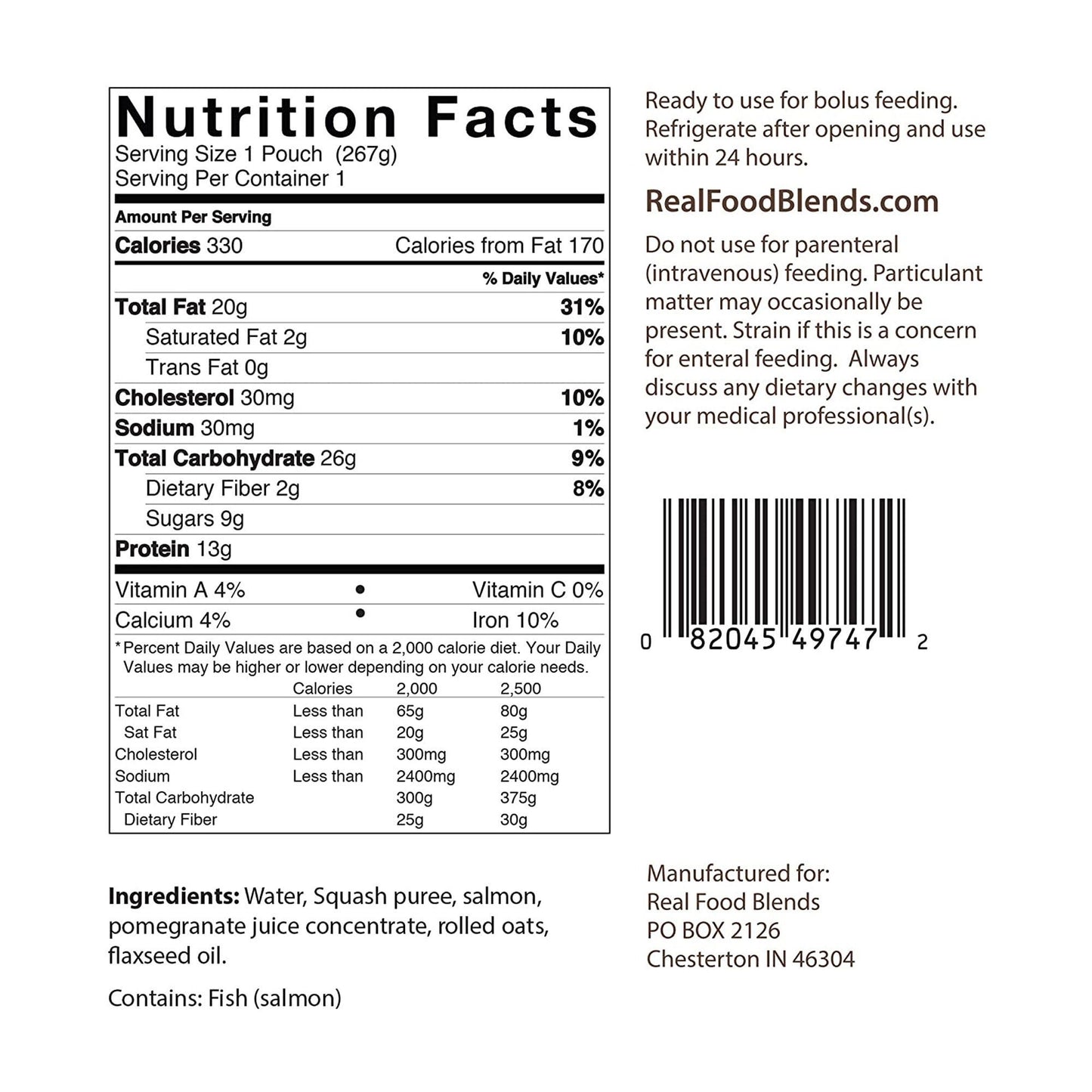 ENTERAL FEEDING, SALMON/OATS &SQUASH (12/CS)