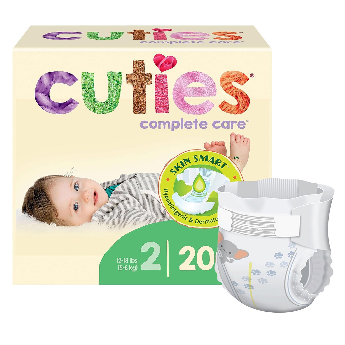 DIAPER, BABY CUTIES 12-18LBS SZ 2 (25/PK 8PK/CS)