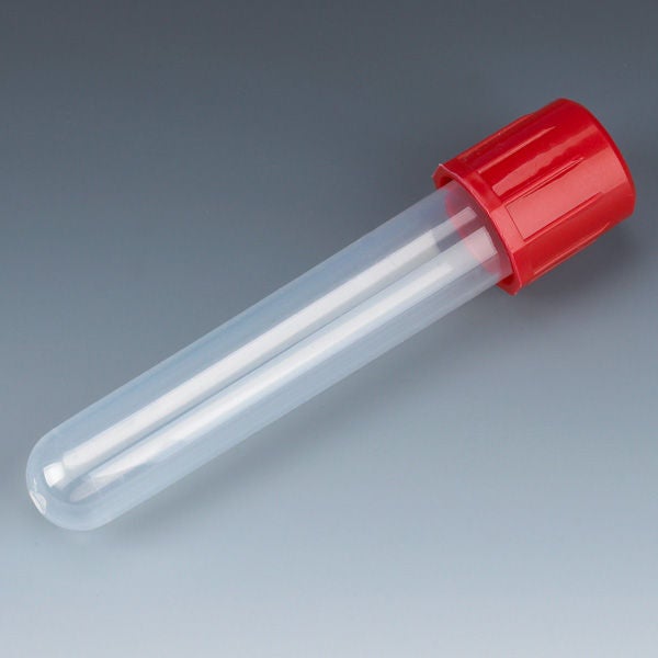 TUBE, CENTRIFUGE W/RED SCREW CAP 12X75MM (250/BG,4BG/CS)